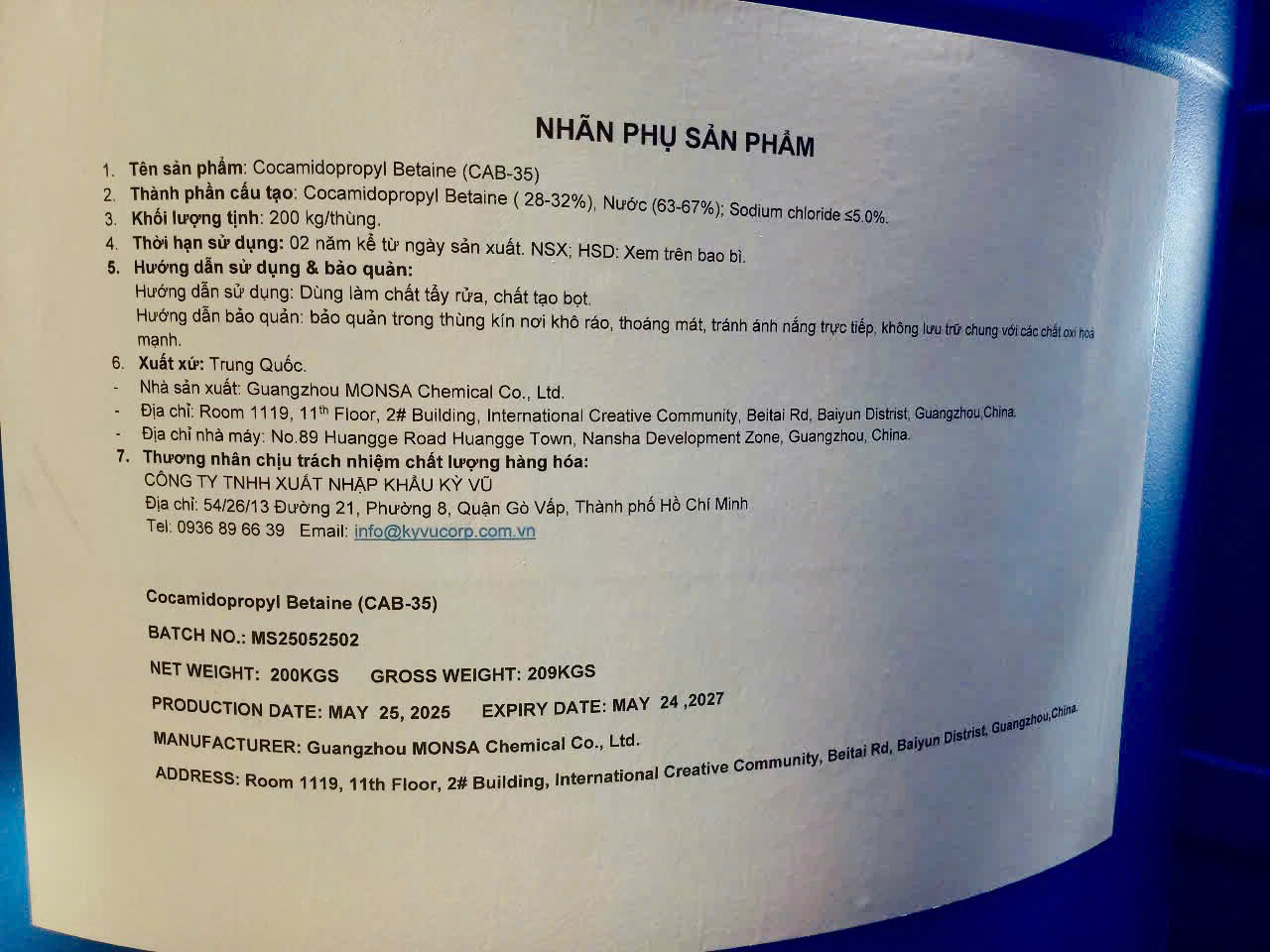 CAB CAPB Betain Cocamidopropyl Betain